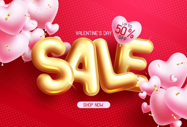 Valentine's day sale balloon vector design. happy valentine's day text with heart balloons