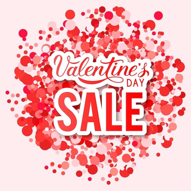 발렌타인 데이 판매 배너 빨간색과 분홍색 점이 있는 서예 핸드 레터링 발렌타인 데이 상점 장식 광고 포스터 전단지 태그 등을 위한 벡터 템플릿을 쉽게 편집할 수 있습니다.