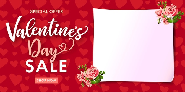 Valentine's Day Sale banner, empty blank. Shopping coupon, tag concept. Special offer advertisement