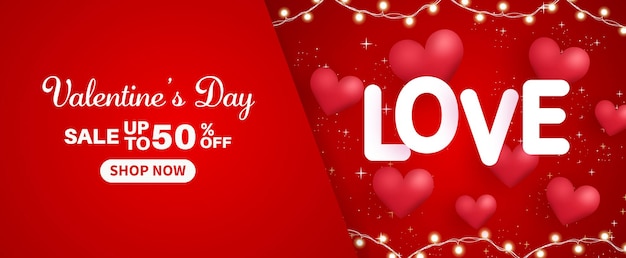 Valentine's day sale banner. sale up to 50%.