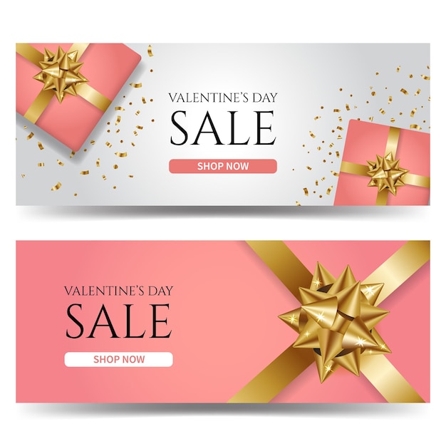 Valentine's day sale banner template decorated with pink present box