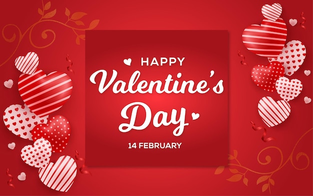 Valentine's day sale banner template with 3d romantic valentine decorations