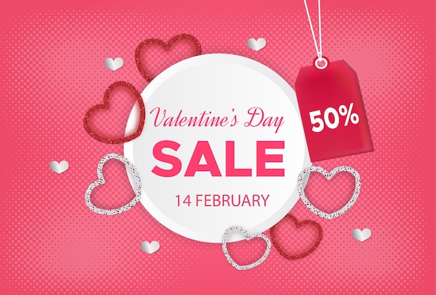 Banner di vendita di san valentino con etichetta di sconto