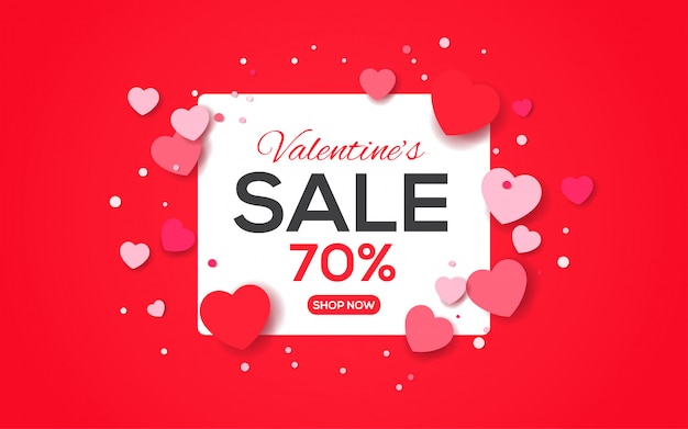 Valentine's day sale banner with hearts