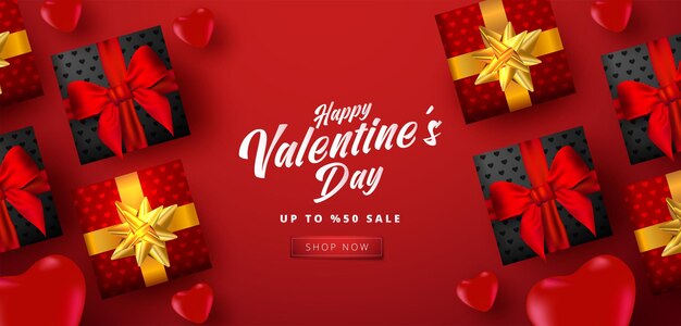 Valentine's day sale banner with many sweet hearts