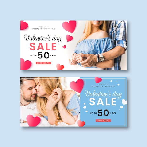 Vector valentine's day sale banners with photo