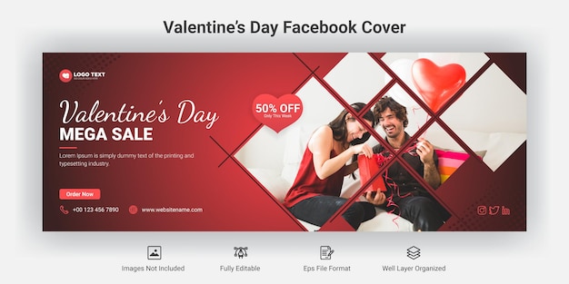 Vector valentine's day sale facebook cover banner