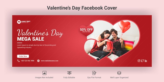 Valentine's day sale facebook cover banner