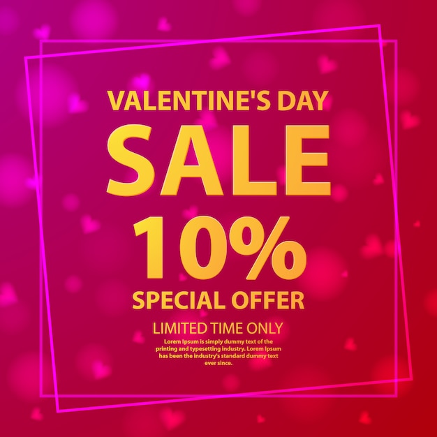 Valentine's day sale offer 10%.Shop market poster.Background pink hearts.Flyer gift flat vector.