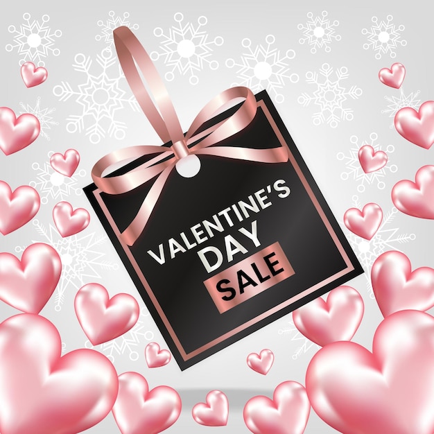 valentine's day sale price tag with pink ribbon