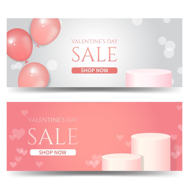 Valentine's day sale promo banner template decorated with realistic balloons