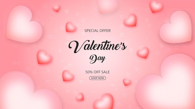 Promozione di vendita di san valentino e sfondo dello shopping o banner con cuori dolci sul rosa.