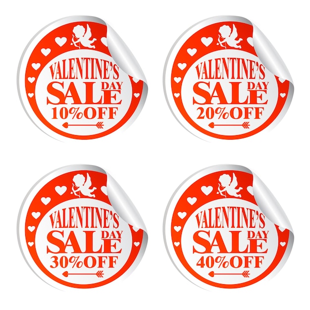 Valentine's Day sale stickers with Cupid 10203040 percent off