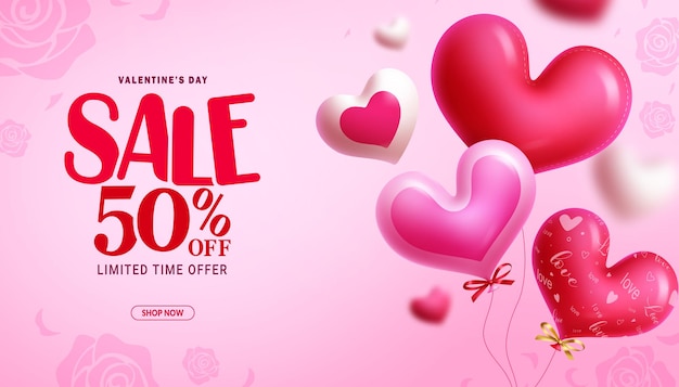 valentine's day sale text vector banner valentine's limited time offer discount promo with hearts