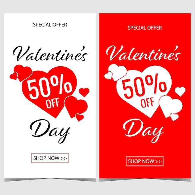 Valentine's Day sale vector banner with hearts in the middle of the poster.