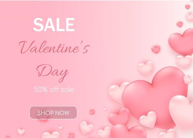Valentine's day sale with  pink hearts