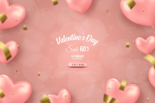 Vendita di san valentino con banner palloncino rosa amore.