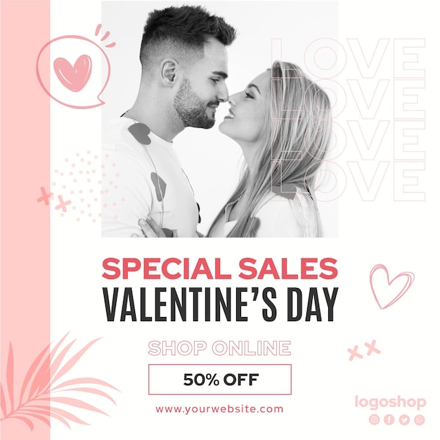 Vector valentine's day sales flyer square