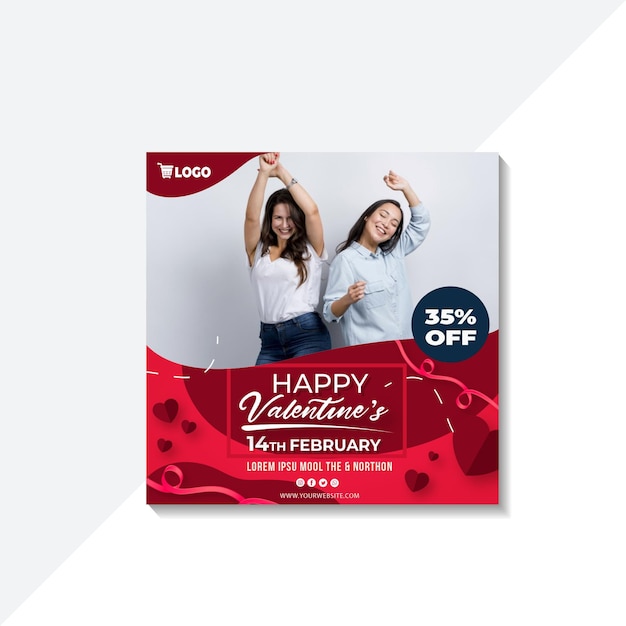 Vector valentine's day sales flyer square