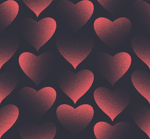 San valentino seamless background vector punteggiatura cuori rossi modello classico sfondo astratto. trama punteggiata cuore grafico simbolo di amore trama di carta da imballaggio ripetitiva. illustrazione di arte romantica