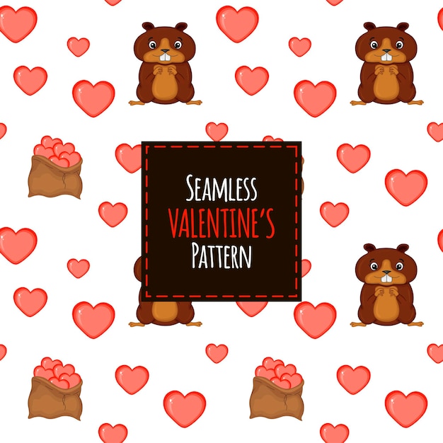 Valentine's Day seamless pattern. Cartoon style. Vector illustration.