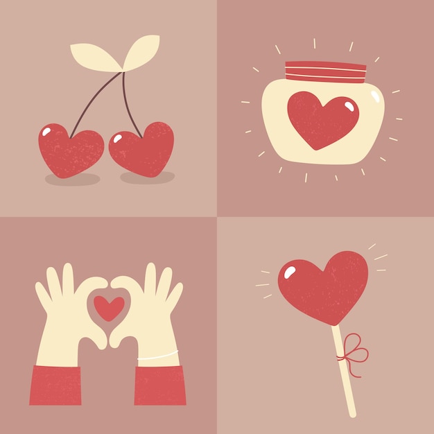 Vector valentine's day - set of cards in flat style.