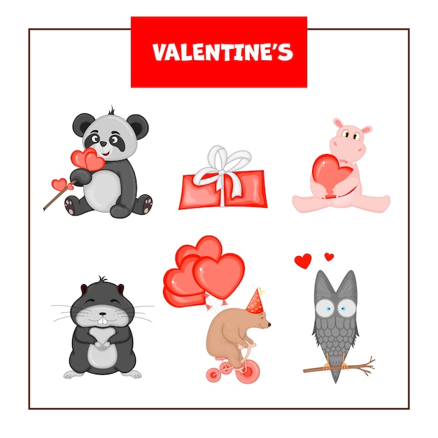 Valentine's Day set Cartoon style Vector illustration