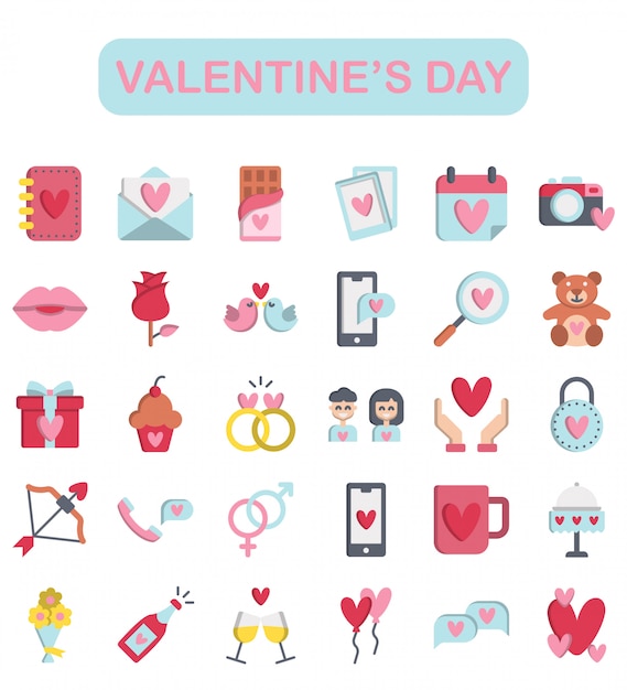 Valentine's day set, flat style premium