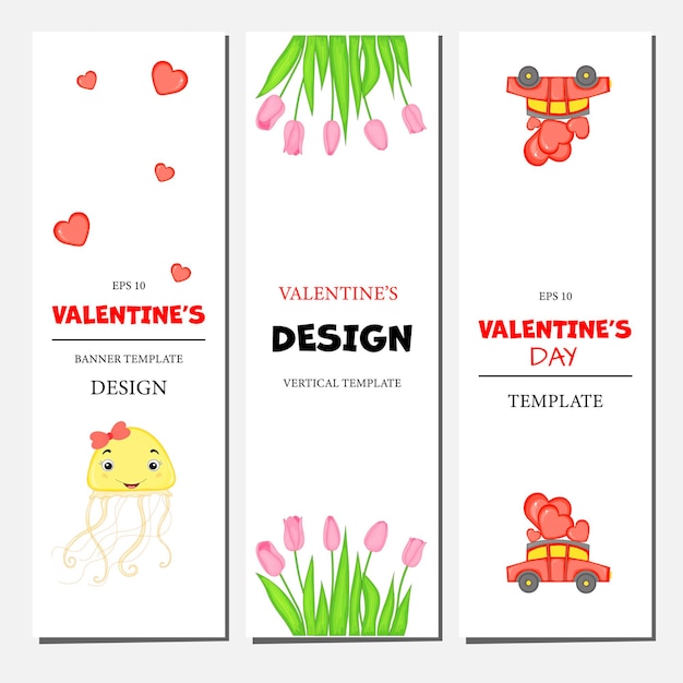 Valentine's day set of flyers. cartoon style. vector illustration.