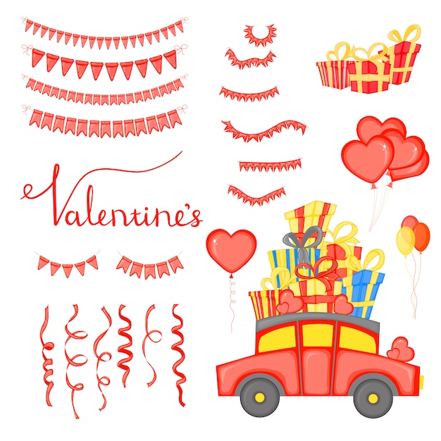 Valentine's day set of holiday objects.