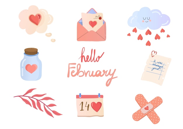 San valentino set cartolina o banner elementi di design carino amore illustrazione