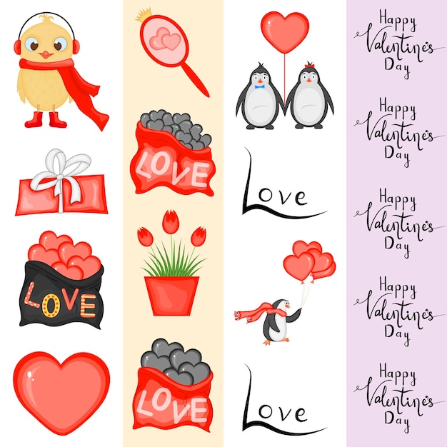 Valentine's Day set of tapes Cartoon style Vector illustration