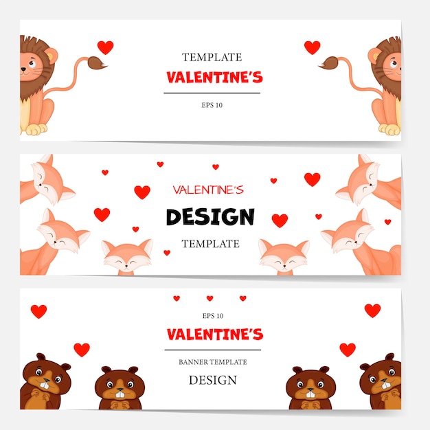 Valentine's day set of template for your text. cartoon style. vector illustration.