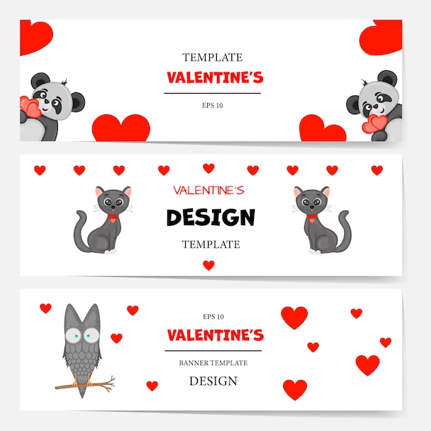 Valentine's day set of template for your text. cartoon style. vector illustration.