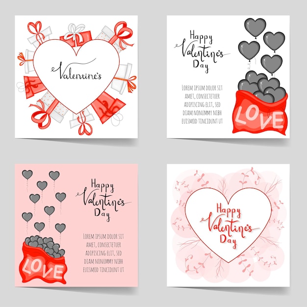 Valentine's day set of templates. cartoon style. vector illustration