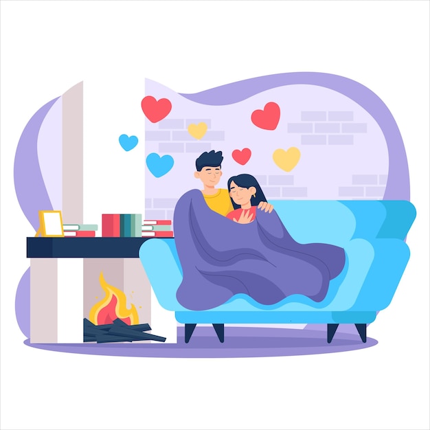 Vector valentine's day sleeping couple illustration