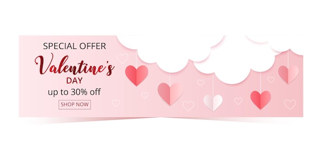 Valentine's Day special offer 30 off banner with many hearts Valentine's day concept