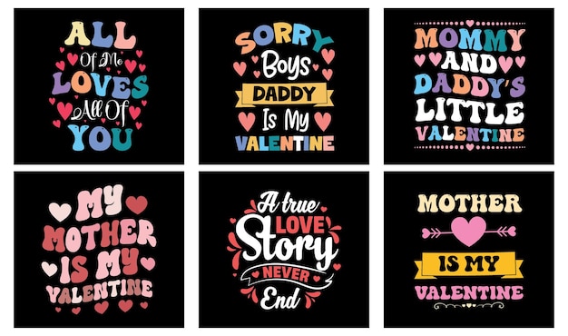 Vettore pacchetto design t-shirt di san valentino. grafica vettoriale di san valentino. tipografia di san valentino