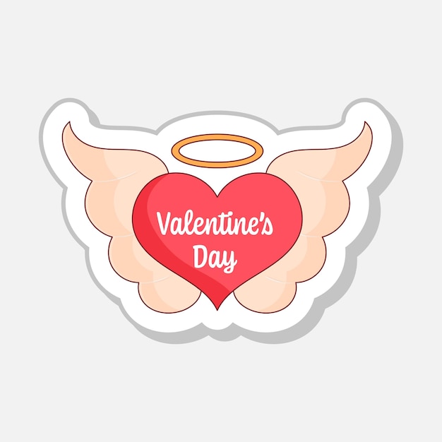 Premium Vector | Valentine's day text flying heart with wings in sticker  style
