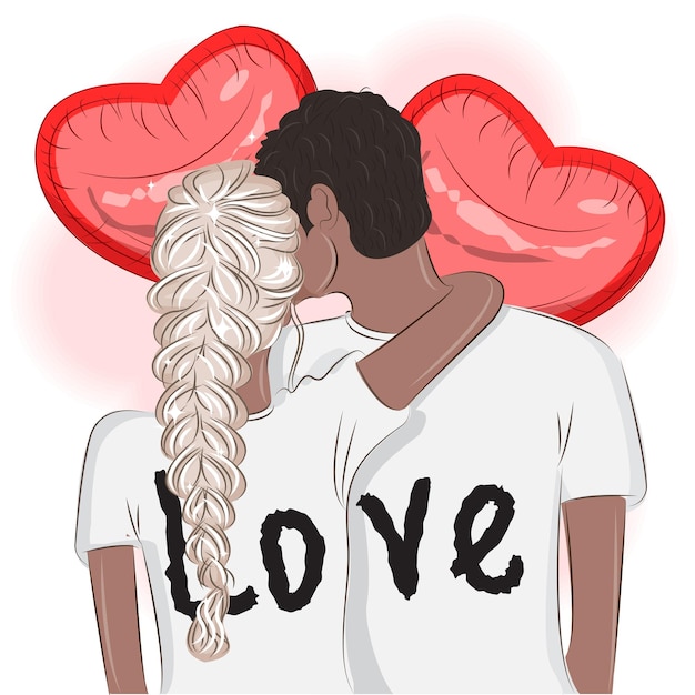 Векторная иллюстрация ко Дню святого Валентина влюбленной пары с воздушными шарами