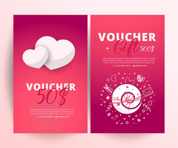 Valentine's day voucher. gift voucher template with brigh telement