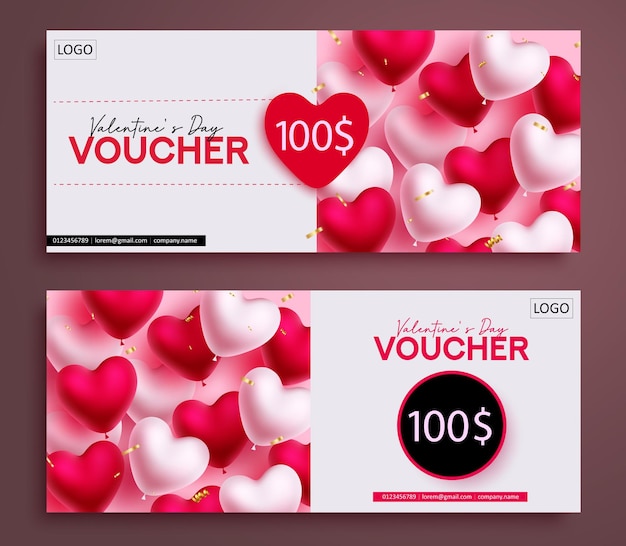 Valentine's day voucher set vector banner. happy valentine's day shopping voucher gift card