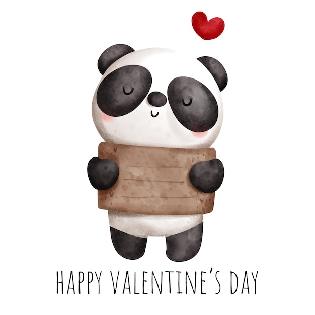 Valentine's day watercolor element with cute panda