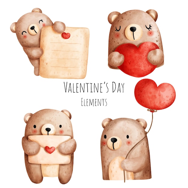 Valentine's day watercolor elements