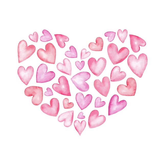 День святого Валентина, акварель сердце маленьких сердечек