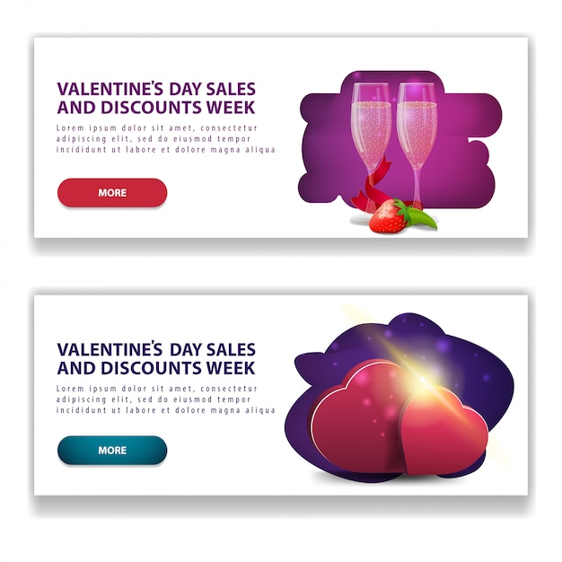 Vector valentine's day white modern banners with button