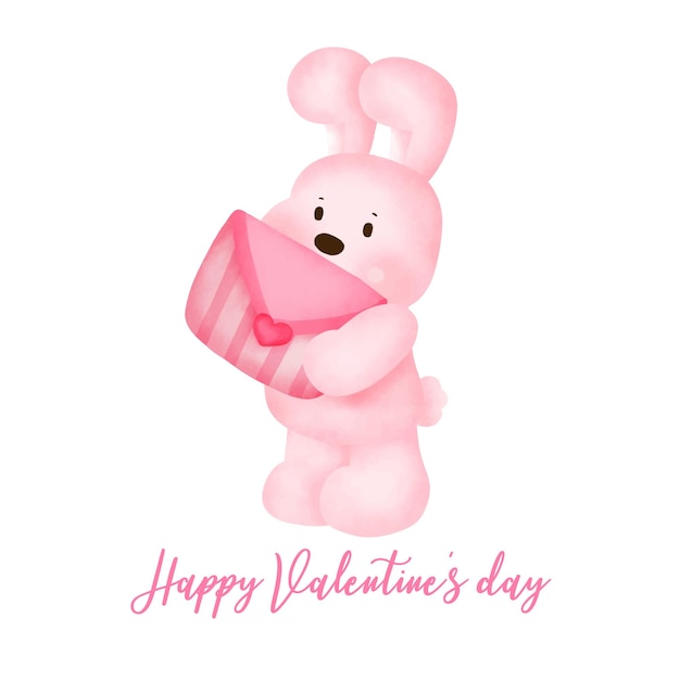 귀여운 토끼 인사말 카드와 함께 발렌타인의 날입니다.