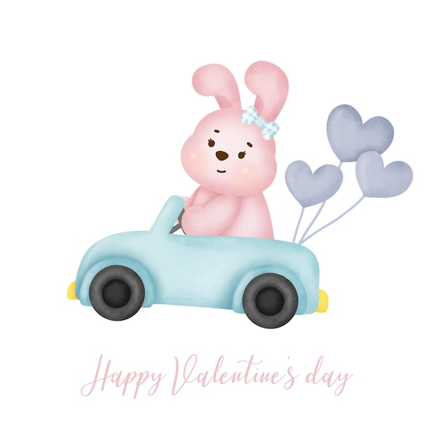 Valentine's day with cute rabbit greeting card.