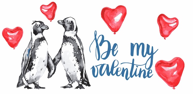 Vector valentine's day with penguins