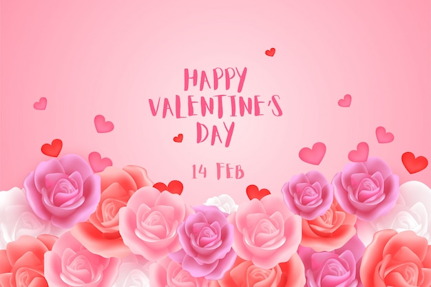 Valentine's Day with sweet heart shapes  on smooth pink background.